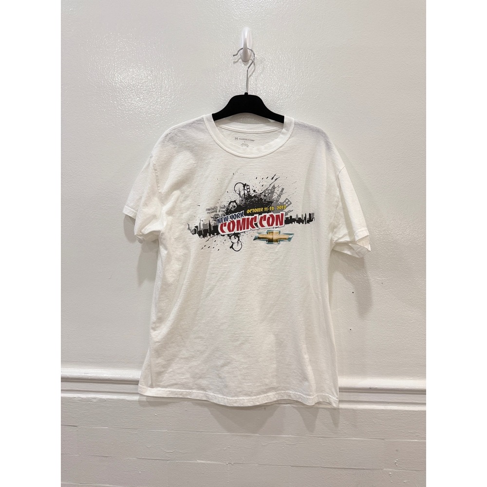Harriton‎ T-Shirt Mens L White New York Comic Con 2012 Chevrolet Graphic